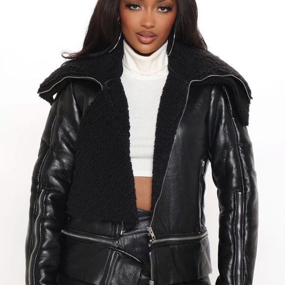 Black faux leather coat - Picture 3 of 3